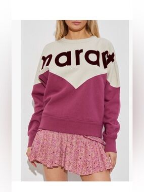 New Isabel Marant Houston Two-Tone Logo oversized Sweatshirt Raspberry Sz44 XXL
